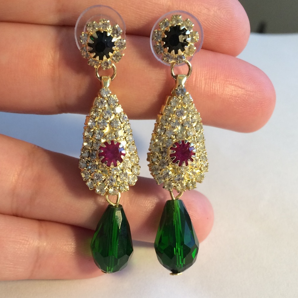 Gold, Pink, Blue and Green Jewel Earrings